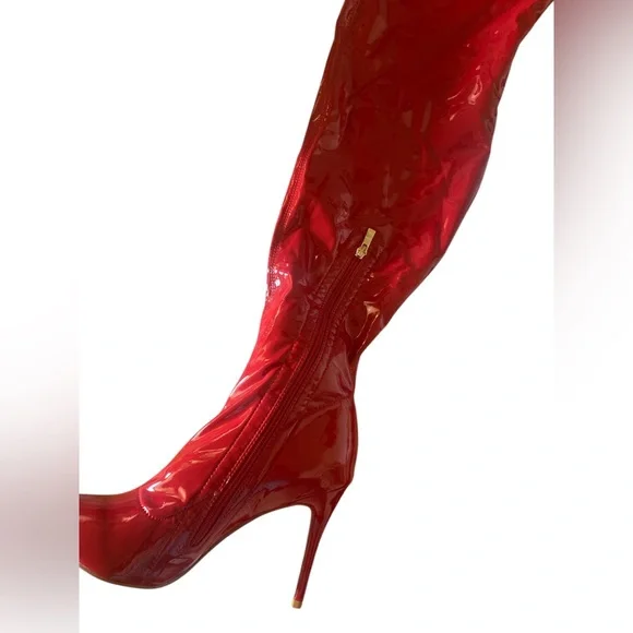 Glossy Red Over-the-Knee Stiletto Boots NWOB 43 - Picture 2 of 5